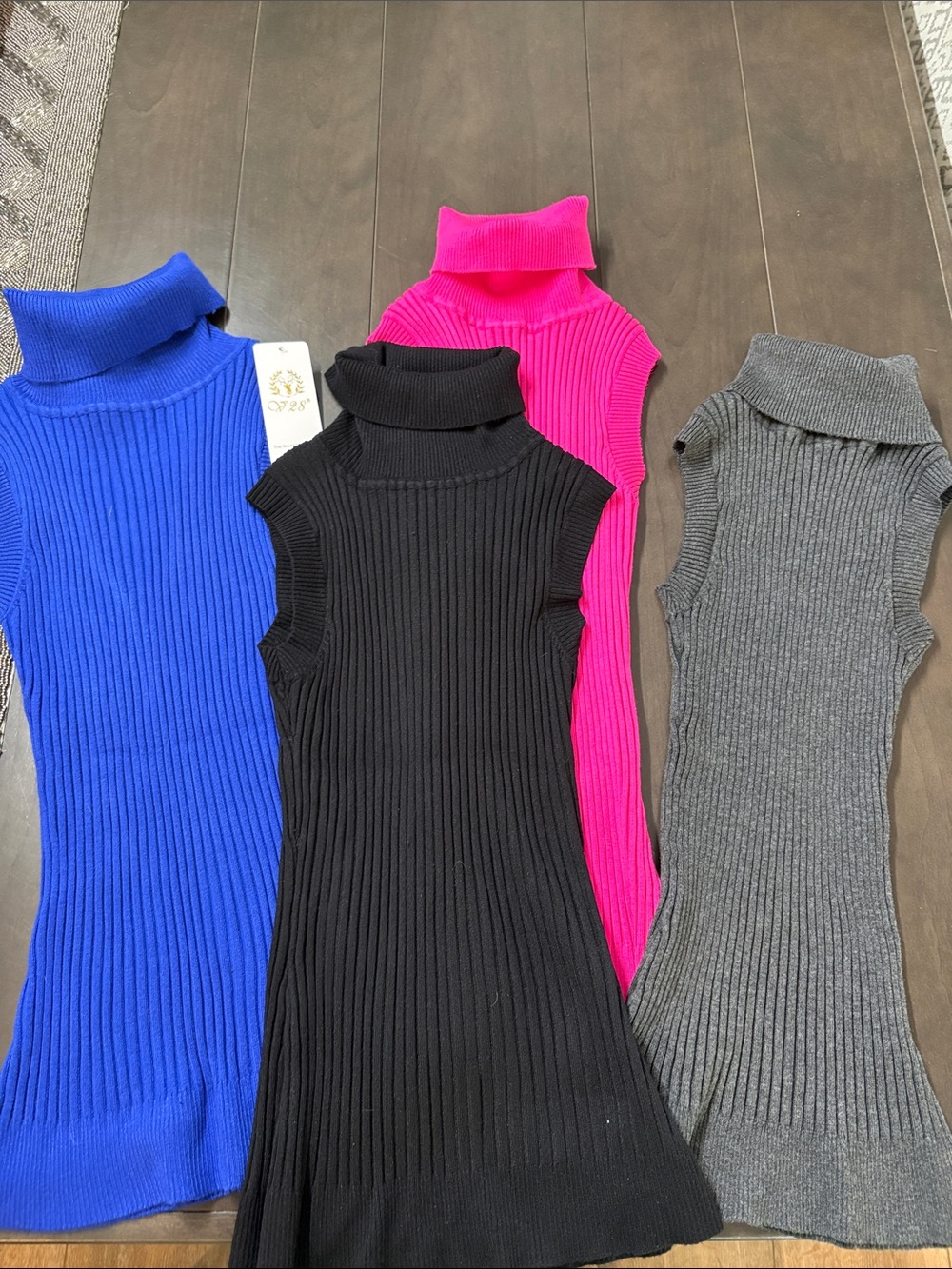 Set of Ribbed Sleeveless Turtleneck Tops- Black, Hot Pink, Royal Blue, Gray